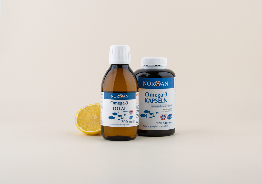 Omega 3 od Norsan ve formě oleje a kapslí.